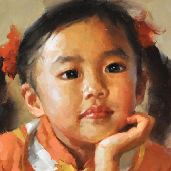 painting of a thoughtful little girl