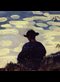 painting of a man fishing by a river