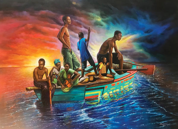 Roberson Joseph, Refugees, acrylic on canvas, 2016