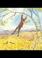 boy swinging on a birch tree in the fall