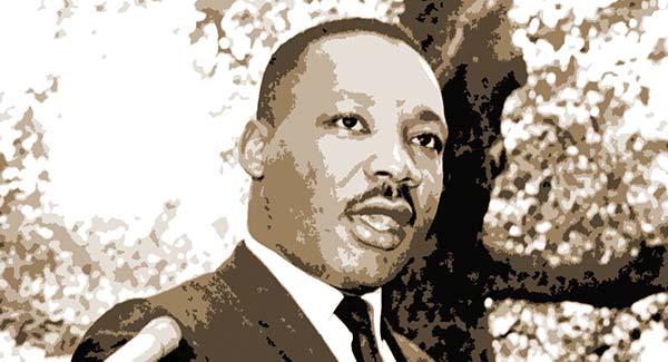 Martin Luther King Jr speaking to the press