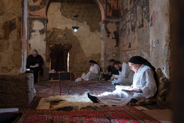 Morning prayer at the monastery of Deir Mar Musa. Photographs reproduced by permission of Cécile Massie