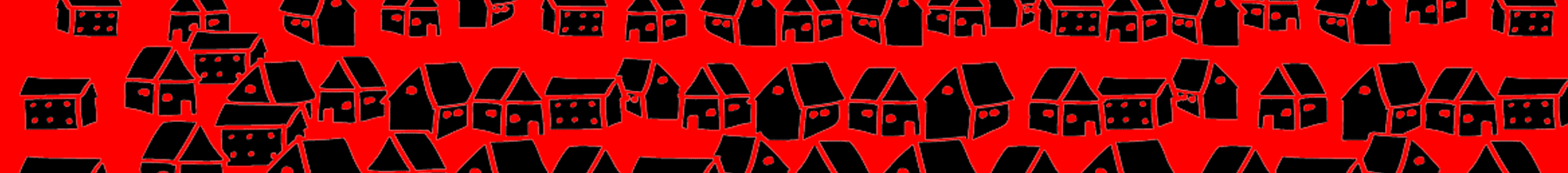 Small black houses drawn on a red background