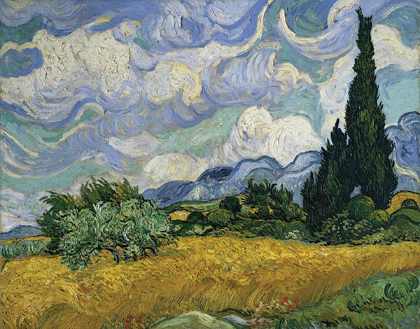 painting of a cloudy sky over a field