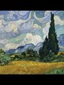 painting of a cloudy sky over a wheat field