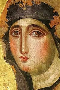 Detail of a late ­classical icon of Mary the Advocate in Santa Maria del Rosario Church in Rome