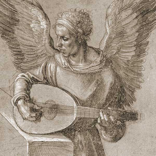 illustration of an angel with a lute