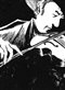 black and white illustration of a man playing a fiddle