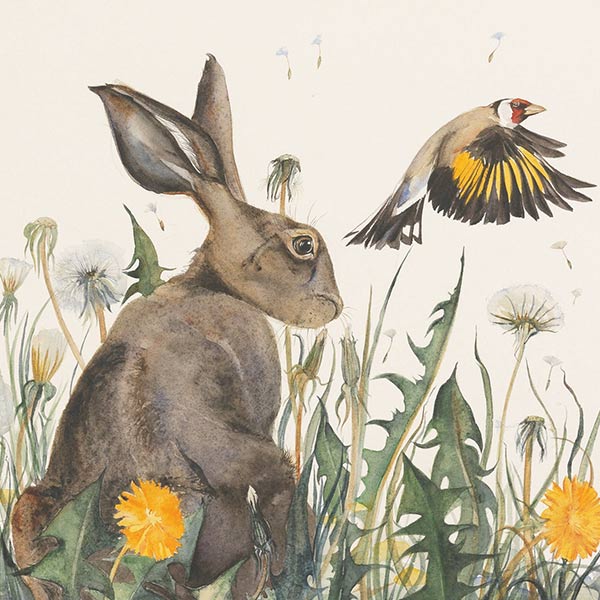 painting of a rabbit and a bird