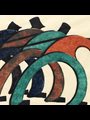 Sybil Andrews, Haulers, 1929, detail: linocut of four men pulling ropes