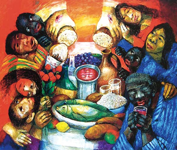 Sieger Köder, “The Meal,” from the Lenten veil Hope for the Excluded, 1996