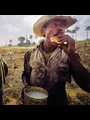 a man eating bread in a field surrounded by palm trees: André Chung, Cane Cutter, Havana, Cuba