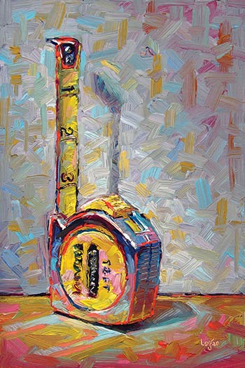 an oil painting of a 12 ft tape measure