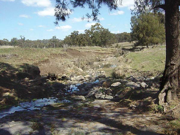a heavily eroded streambed