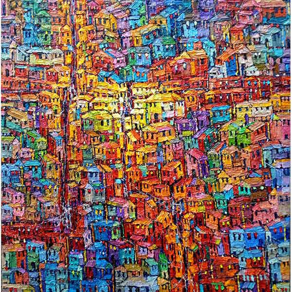 Ben Ibebe, Urban Series (Neighborhood), oil on canvas, 2019
