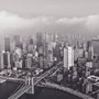 black and white aerial view of a city