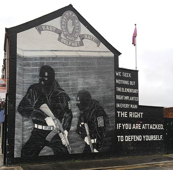 An Ulster Volunteer Force loyalist paramilitary mural on the Newtownards Road, East Belfast