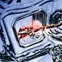 watercolor painting of a man lighting a stove