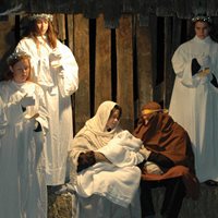 a live Nativity with Jesus, Joseph and Mary