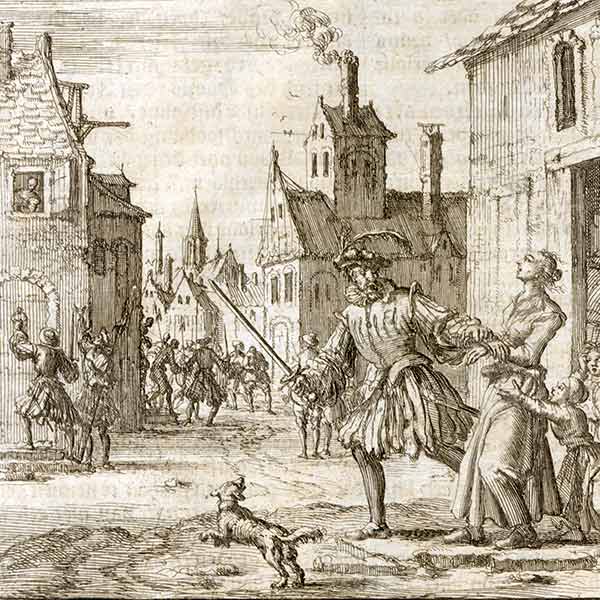 Engraving by Jan Luiken showing the 1637 arrest of Anabaptists in Zurich, Switzerland