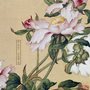 Chinese painting of pink flowers and leaves