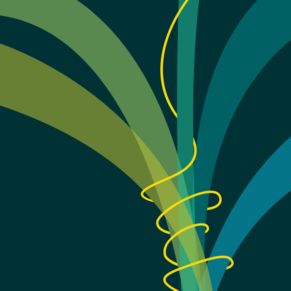 illustration of a green plant with a gold thread wrapped around it