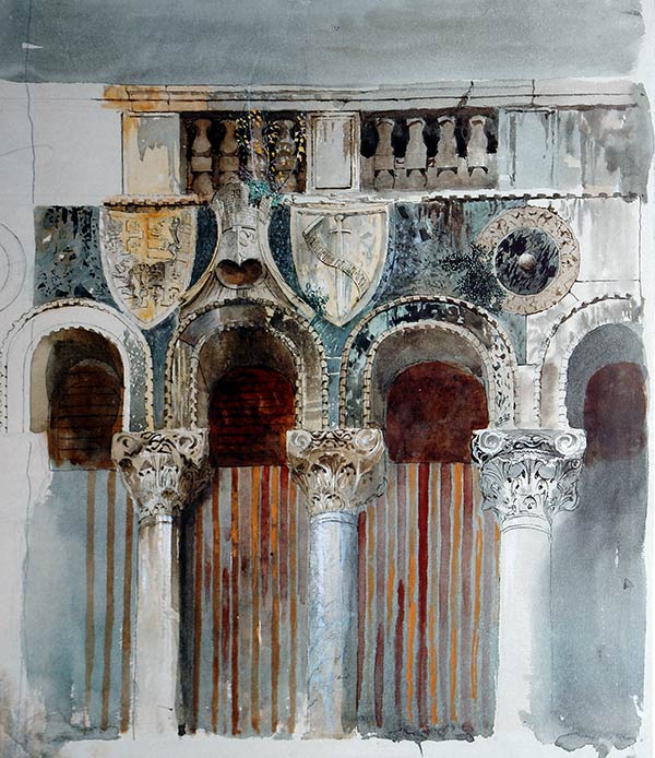 illustration of marble inlaying on pillars