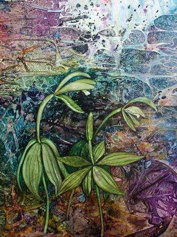 two green plants on a colorful background