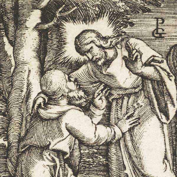 engraving of Christ healing a leper