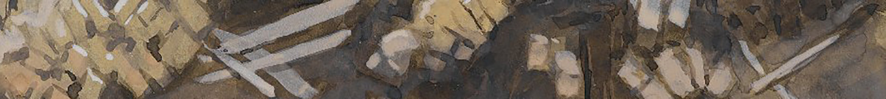 painting of rocks and wood planks
