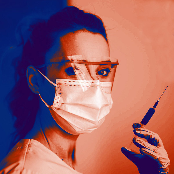 nurse with a mask and face shield