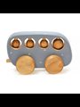 Small wooden toy bus with wooden people inside.