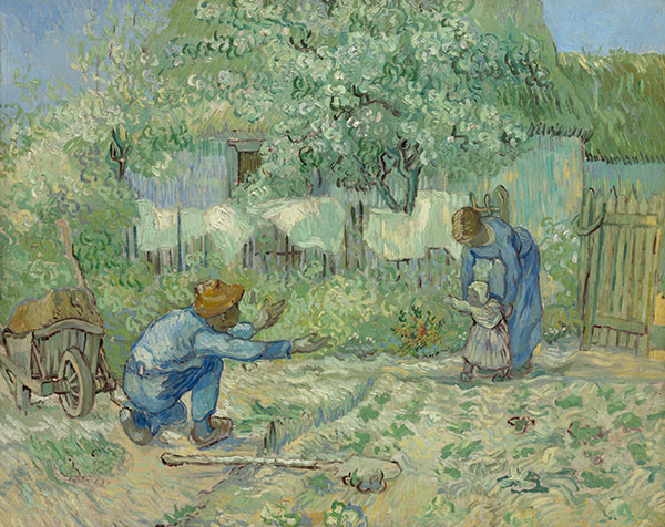 Van Gogh painting of a father watching his child take their first steps
