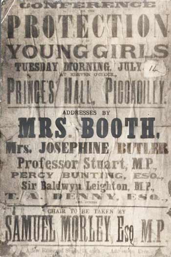 Poster advertising a conference held by Catherine Booth and Josephine Butler, July 1885, London