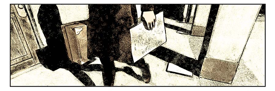 illustration of Sophie Scholl carrying a suitcase of leaflets