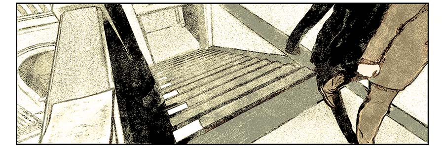 illustration of Sophie Scholl walking up stairs