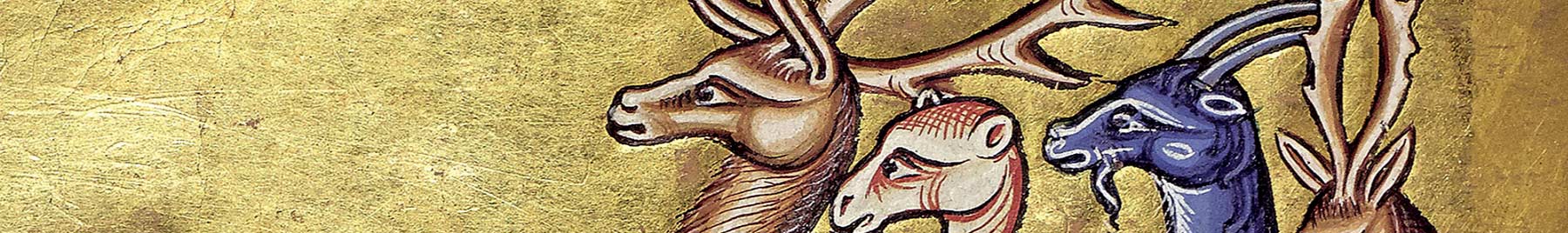 detail from an illuminated manuscript showing a parade of animals