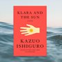 front cover of the book Klara and the Sun by Kazuo Ishiguro: illustration of a hand holding a small sun against a bright salmon pink background