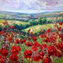 a painting of a field full of poppies in the English countryside