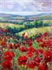 a painting of a field full of poppies in the English countryside