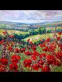 a painting of a field full of poppies in the English countryside
