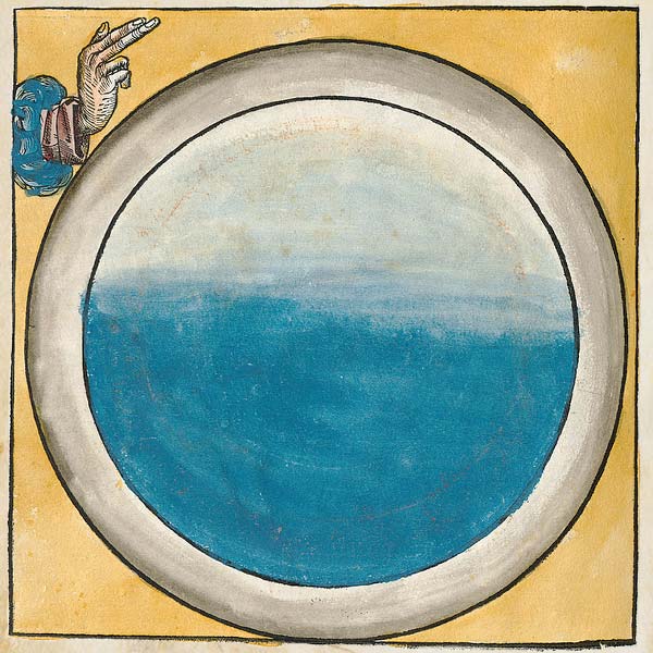 artwork from an account of the Creation found in the Nuremberg Chronicle depicting Day One as a circle of light and dark colors