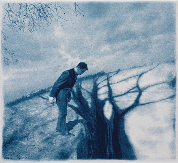 artwork of a man looking at the shadow of a tree