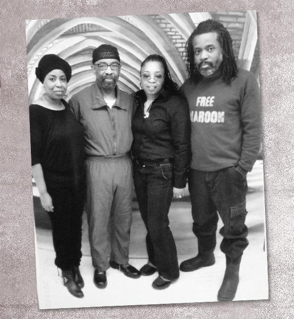 Members of the Shoatz family visit their father in prison, ca. 2014. From left: Theresa Shoatz, Russell Maroon Shoatz, Sharon Shoatz, and Russell Shoatz III.