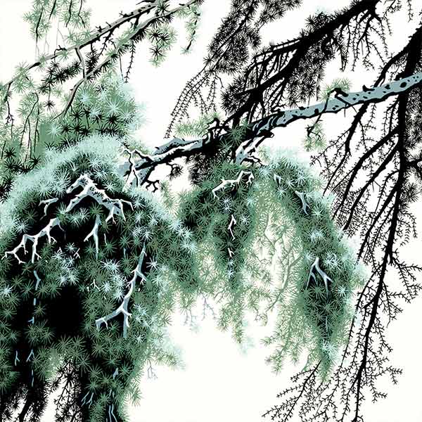 abstract style illustration of pine needles and branches