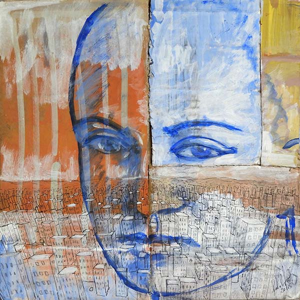 collage painting of the face of a person