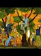 painting of people on ladders harvesting oranges