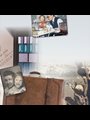 collage of photos of chocolates, figs, a suitcase, a photo of a man and his daughter, and the skyline of Jerusalem