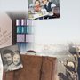 collage of photos of chocolates, figs, a suitcase, a photo of a man and his daughter, and the skyline of Jerusalem