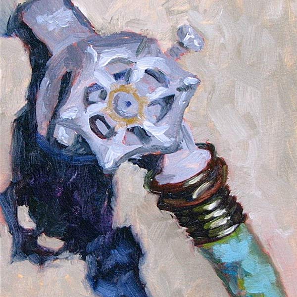 painting of the handle of a hose faucet